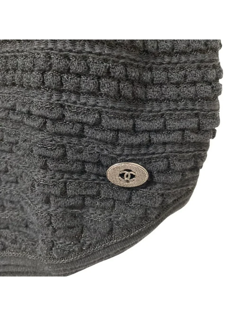 Chanel CC Logo Plate Bottleneck Short Sleeve Knit Top 36 Black Sweater